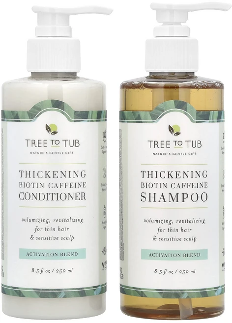 Tree To Tub 모발 강화 비오틴 카페인 샴푸 및 컨디셔너 세트 2개 세트 각 250ml(8.5fl oz), TreeToTub모발강화비오틴카페인샴푸및컨디셔너세트2개 - 쿠팡