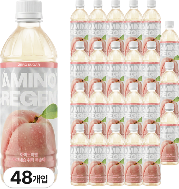 아미노리젠 마그네슘 워터 제로슈거 아미노산 복숭아맛 이온 음료, 48개, 500ml