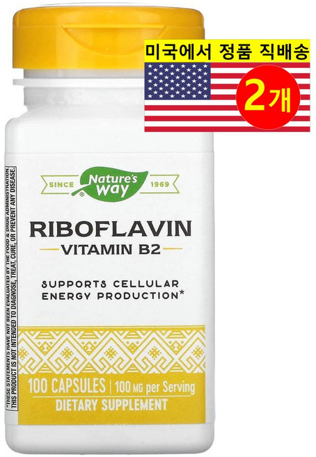 [정품보장]네이처스 웨이 비타민B2 리보플라빈 Nature's Way 영양제 100mg 100정 X 2병, 2개