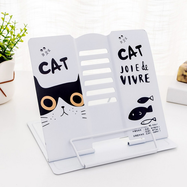 미호코리아 휴대용 독서대 전시대 책받침대 북스텐드 거치대, 03.철재독서대 (고양이-화이트)