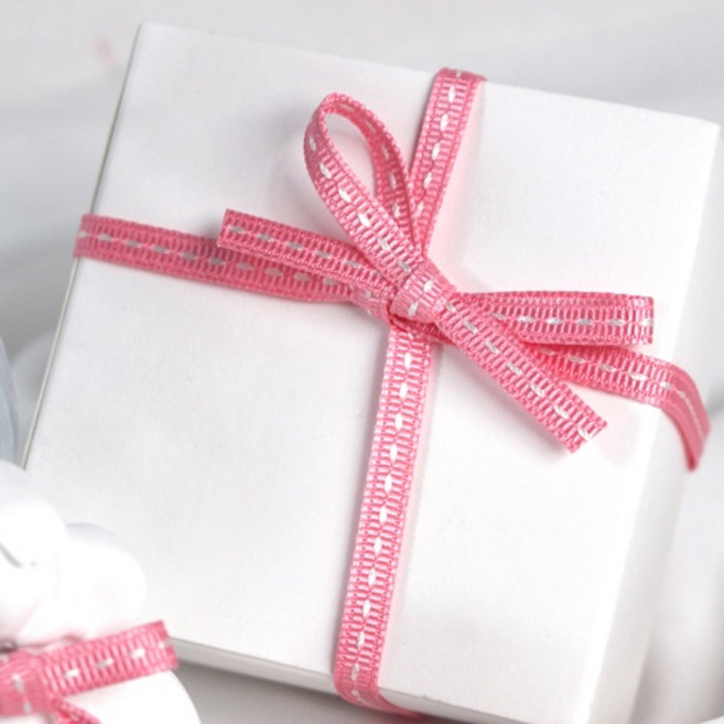 포장 컬러 리본 5mm 스티치 핑크 5yd