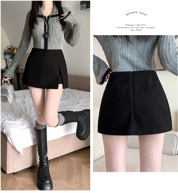 와이드 밀릭 사계절 하이웨스트 여성 A라인 미니 스커트