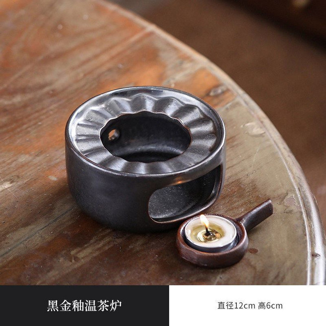 日式香薰爐 蠟燭乾燒 溫茶烤茶爐 雪松隔火烘烤爐, 黑金釉溫茶器送燭託+10顆蠟燭,無規格, 1個
