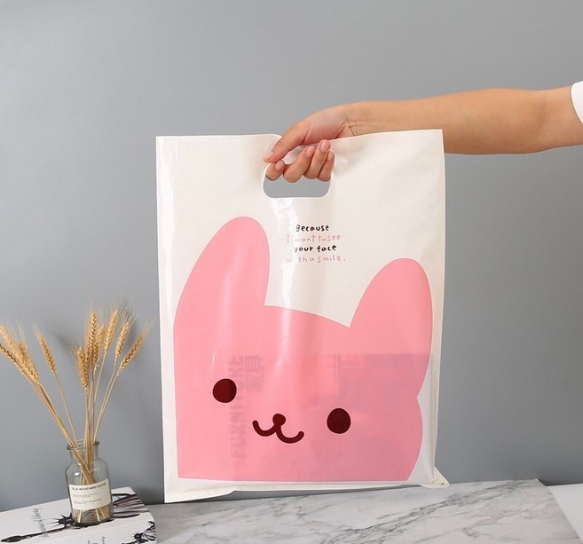 지구별 비닐 쇼핑백 50개세트 캐릭터 봉투, 토끼 중형사이즈(30x40cm) 50개 세트