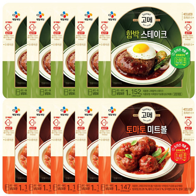 [CJ] 고메 함박스테이크 152g x5개 + 토마토미트볼 147g x5개, 1세트