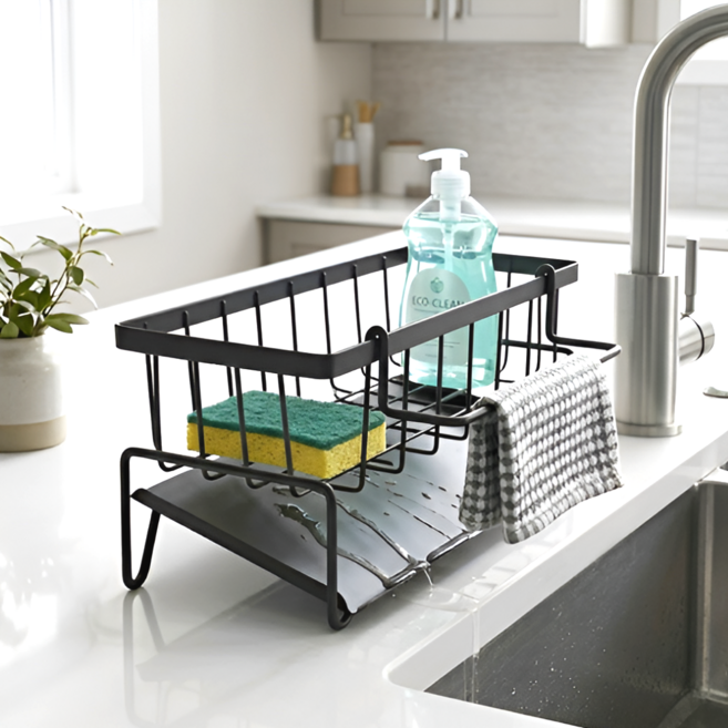 노베카 자동배수 녹방지 탄소강 수세미 거치대, 1개, 그레이