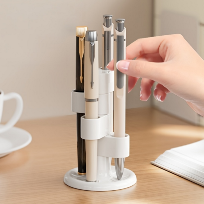 깔끔한 360도 회전형 4구 멀티 펜홀더 연필꽂이, 1개, 화이트