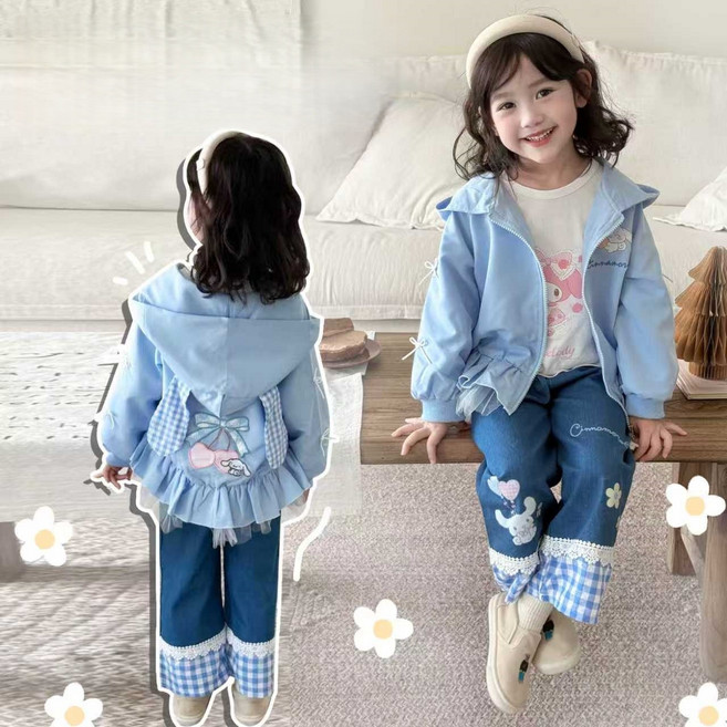 LOVEND 귀여운 산리오 여아 후드점퍼 봄가을 바람막이 레이스 자켓