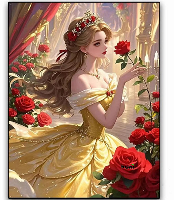 푸아이 실십자수 벨 공주 애니 프린트도안 패키지 3D 자수세트 명화 선물 캐릭터 홈장식, NO 2, 1개