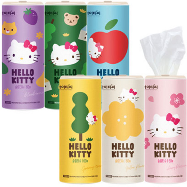 헬로키티 차량용 슬림 티슈 60매 6개, 6개입, 1세트
