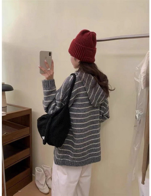 JinG 條紋針織連帽外套