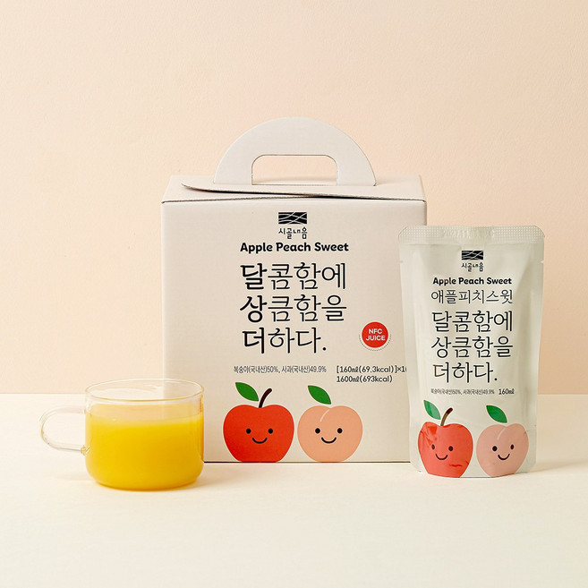[달상더] 사과와 복숭아를 그대로 착즙한 생과일착즙주스 애플피치스윗 160ml, 10개