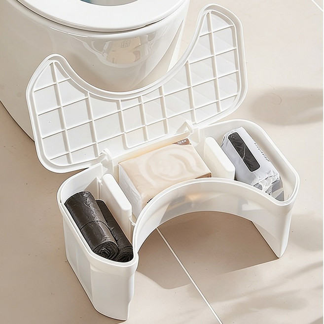 미끄럼 방지 변기 발 받침대 성인용 발판 다용도 수납 가능, 화이트