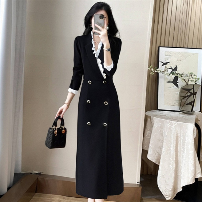 AOKADA 여성 봄 가을 슬림핏 브이넥 오피스룩 하객룩 긴팔 정장 원피스