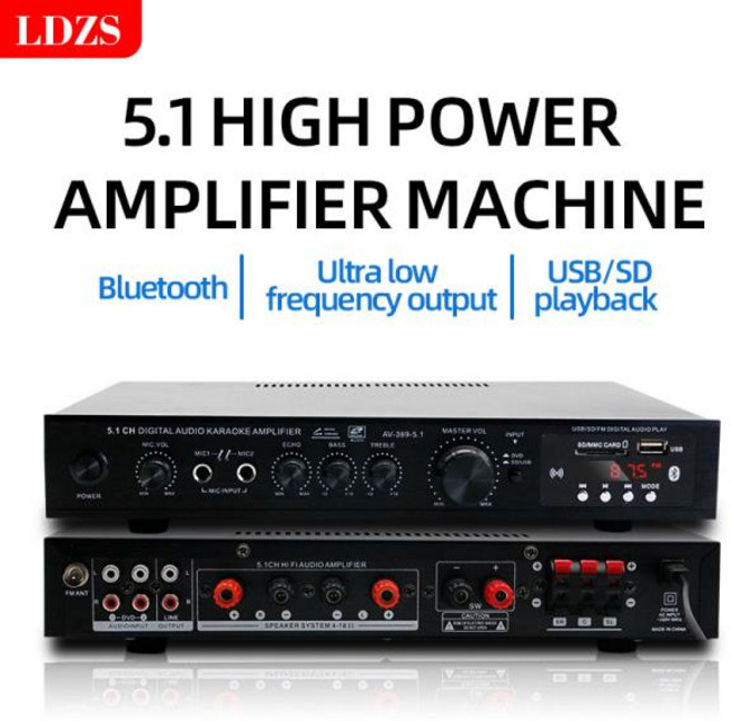 블루투스 5.1 스테레오 오디오 앰프 리시버 홈 시어터 시스템 구성 요소 FM 라디오 6 채널, 01 369BT US Plug