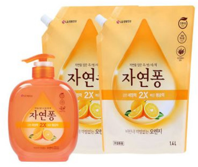 자연퐁 오렌지 DP 490mL + 리필1.4L 2개 .