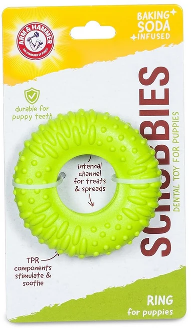 애완동물 스크럽을 위한 암 앤 해머 베이킹 소다가 주입된 시니어 개를 부메랑 츄 장난감 - 독특한 모양의 내구성 있는 강아지를 인터랙티브 치과용, Chew Ring, Puppy - Small, 1개 - 쿠팡