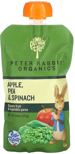 Pumpkin Tree Organics 피터 래빗 오가닉스 유기농 과일 및 채소 퓨레 사과 완두콩 시금치 맛 125g(4.4oz) Organics (펌킨트리 오가닉스), Pumpkin Tree Organics, 피터 래빗 오, 1