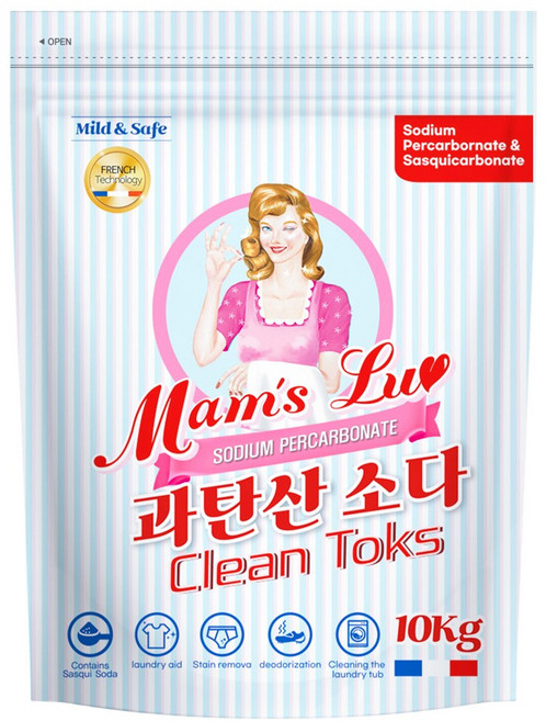 맘스럽 클린톡스 10kg 과탄산소다 초강력 부스터 특대용량 표백제 세탁세제 산소계표백제 얼룩제거 탈취인증 1등급 제품입니다 세스퀴소다 첨가, 1개