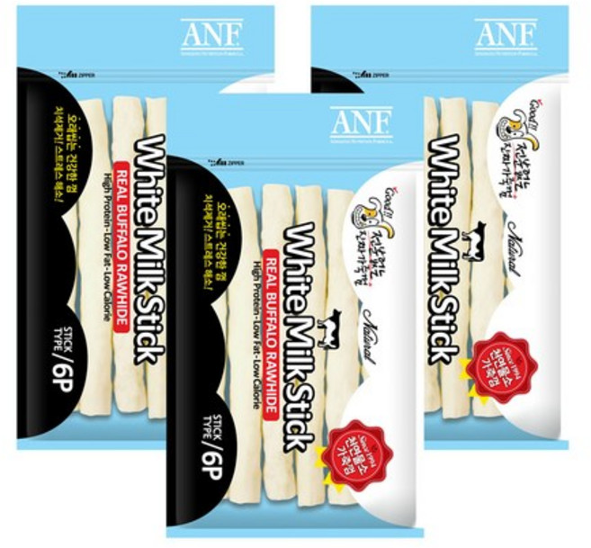ANF 화이트밀크스틱 강아지껌 6p, 우유맛, 75g, 3개