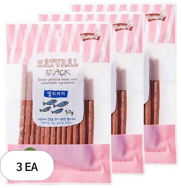굿데이 고양이 내츄럴 스낵, 멸치져키, 50g, 3개