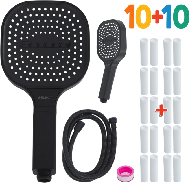 쇼클린 3단 대형 샤워기 헤드 호스 필터20개, 블랙, 1개