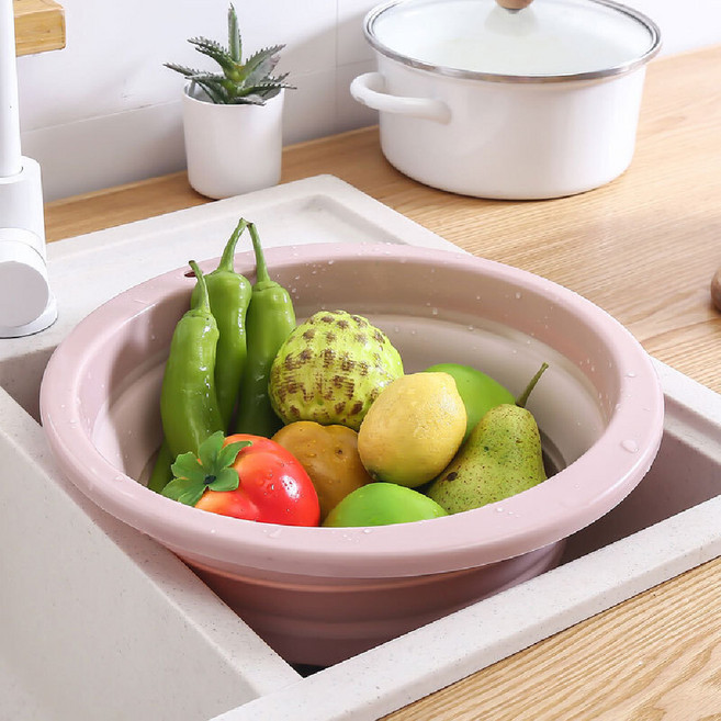 편리한 접이식 플라스틱 캠핑 주방 싱크대 야채 채소 세척볼 양푼이 야채볼 25cm, 색상랜덤