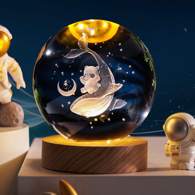 리파니 LED 모던 수정구슬 침실 무드등 8CM, 곰+고래