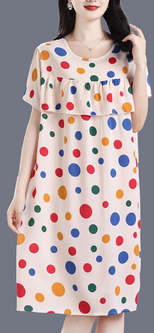 지고다그 여성용 빅사이즈 여름 순면 반팔 잠옷 홈웨어 원피스 플라워 도트 프릴 루즈핏 SX69868