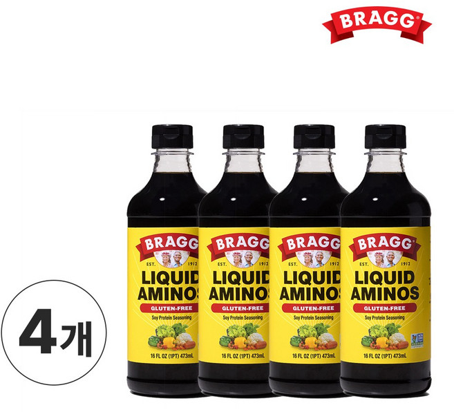 브래그 리퀴드 아미노스 간장 소이 소스 글루텐 프리, 4개, 473ml