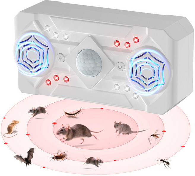 강력한 초음파 쥐 퇴치기/해충 퇴치기 300제곱미터 커버 (가정/사무실/창고용) 360도 박쥐 지네 바퀴벌레 개미 모기 퇴치, H788(흰색)