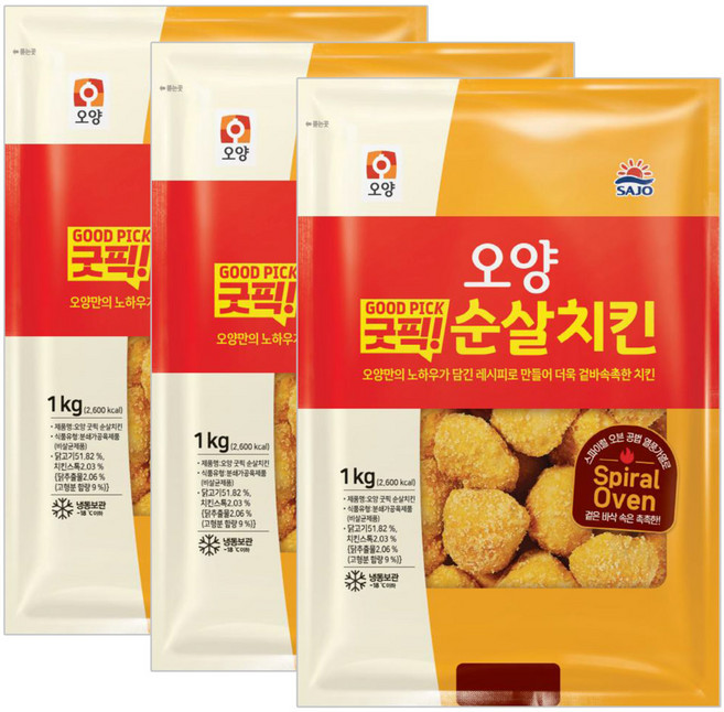 [현대프리마켓] 사조오양 굿픽 순살치킨, 1kg, 3개