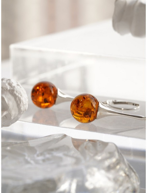 [A58][Amber 호박] 폴란드 트레디셔널 컷팅 금파 12mm 클래식 드롭 925 실버 귀걸이 및 펜던트