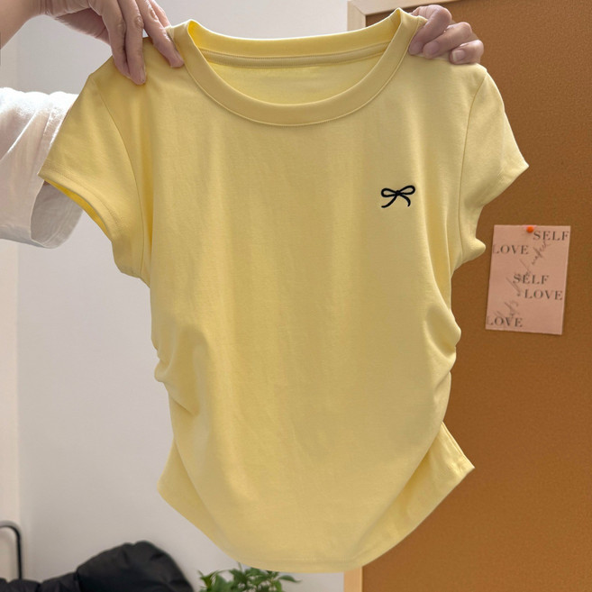 러브베리 여성 리본컬러 반팔 면 티셔츠 JL0147A