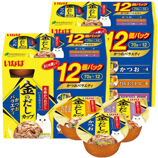 이나바 고양이 금빛육수컵 버라이어티 간식, 가다랑어, 70g, 24개