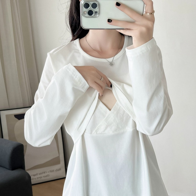 BabyShare 素色棉質長袖孕婦哺乳衣 哺乳衣 孕婦裝 J1L003D2R