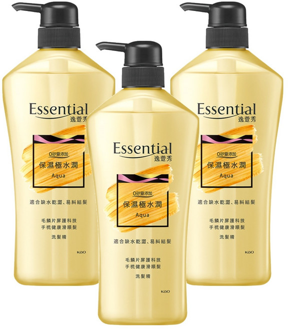 Essential 逸萱秀 保濕極水潤洗髮精 清爽配方 輕盈不扁塌 添加保濕成分 深層滋潤髮絲, 700ml, 3瓶
