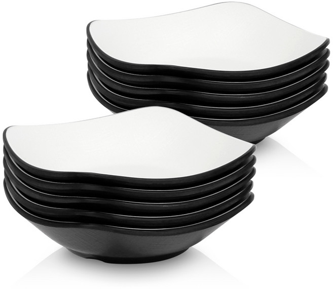 키친왕 업소용 멜라민 신사각찬기 3호 13.6cm, 10개, 화이트블랙