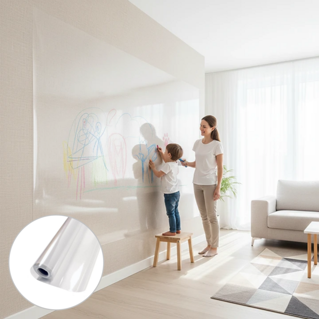 홈앤힐링 무점착 벽지 보호 필름 주방 투명 시트지 대용량, 99% 투명