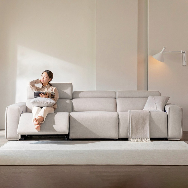 장인가구 조디 4인용 제로월 양방향 전동 리클라이너 패브릭 소파, 패브릭-크림아이보리