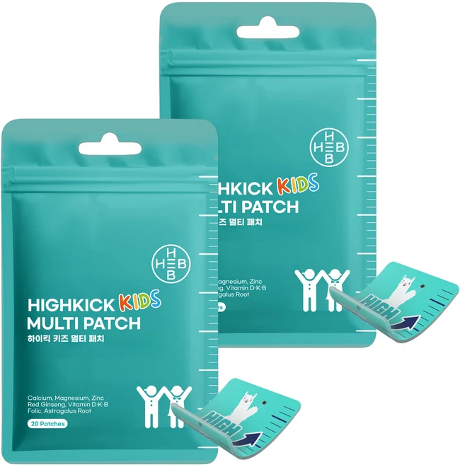 햅 하이킥 키즈 멀티 패치 칼슘 아연 마그네슘 비타민D 특허보유 KC인증 독일더마인증, 20매입, 2개 - 쿠팡