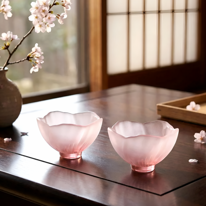 집앤조이 벚꽃 유리잔 [2P/무광 벚핑크] - 우아한 찻잔 예쁜 술잔 복분자 잔 소주잔, 벚꽃핑크[2P], 1개