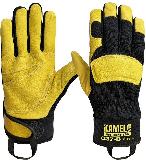 카멜로 로프 등산 빌레이장갑 작업 가죽 장갑 037-B (블랙+옐로우), 블랙 + 옐로우, 1세트