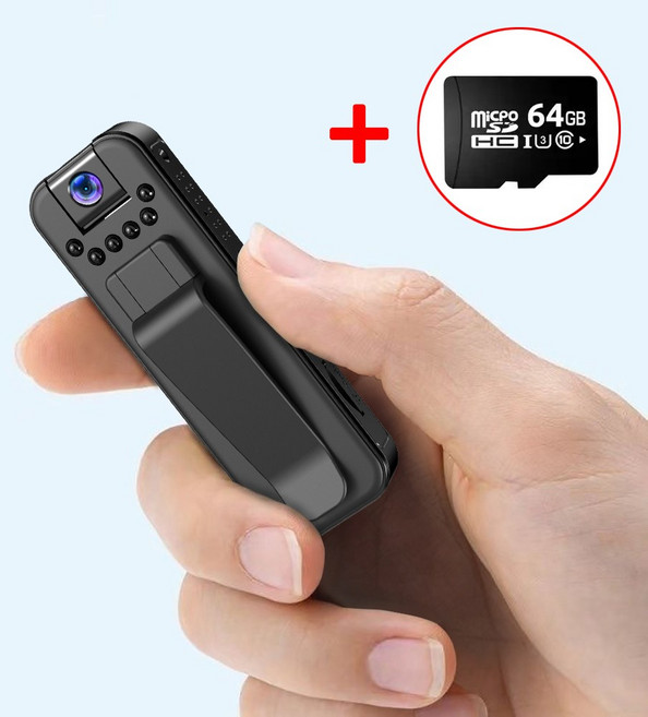 1080P 고화질 초소형 바디캠 액션캠 블랙박스 녹음 카메라, 바디캠 + 64GB SD 카드 × 1개