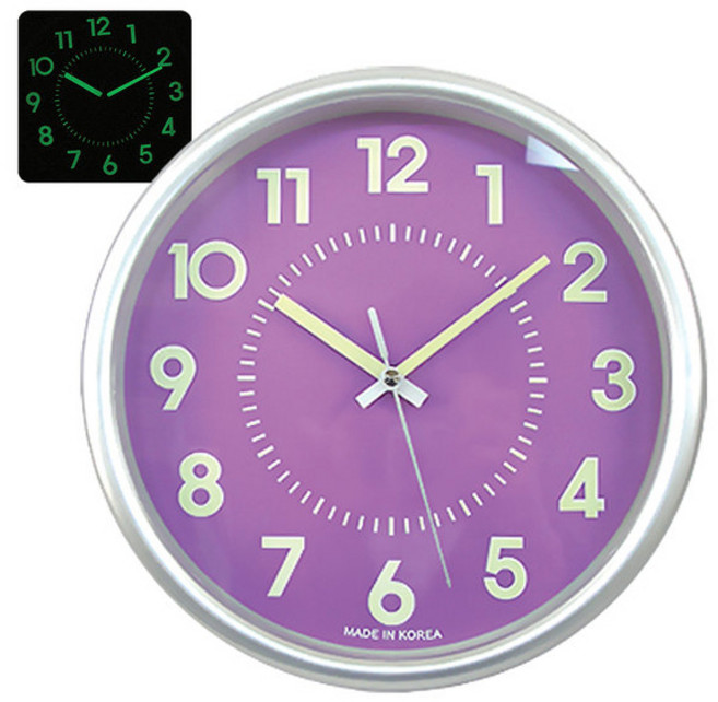 무소음 벽시계 야광실버 28cm, 퍼플