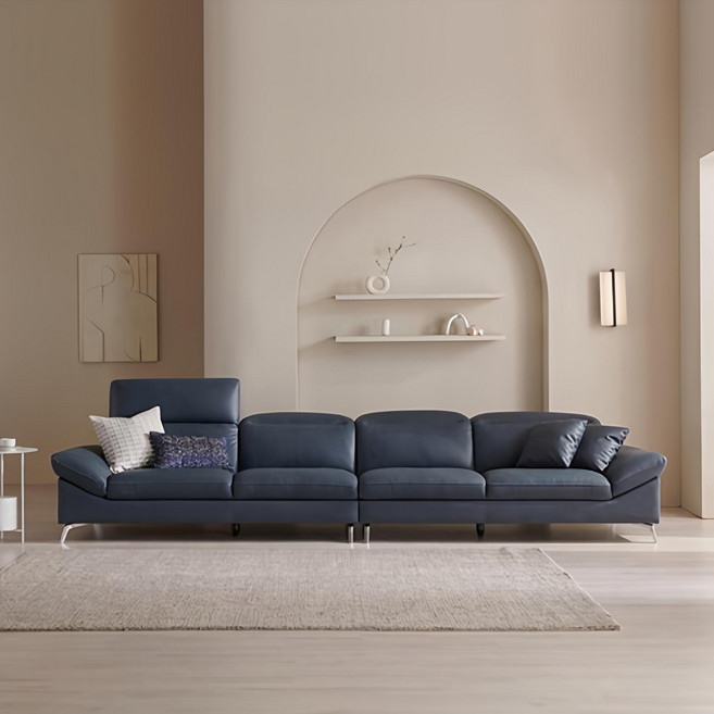 삼익가구 에든 헤드틸팅 천연면피 소가죽 4인 6인 소파, 네이비, 6인용 소파 (스툴제외)