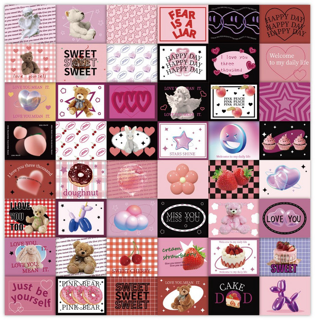 걸스코코 60장세트 키치핑키 스티커 리무버블 다꾸 폰꾸 폴꾸 스티커팩 노트북 캐리어 조각스티커, 혼합색상