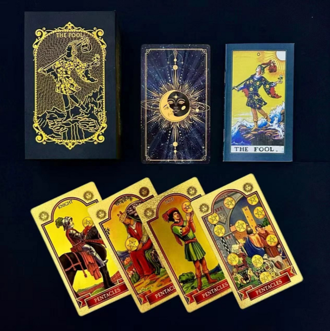 [대욱]초내구성 방수 PET 타로 카드 완벽한 점술 도구!, [해설 책자+탁상보+파우치] 증정, 태양과 달, 1개