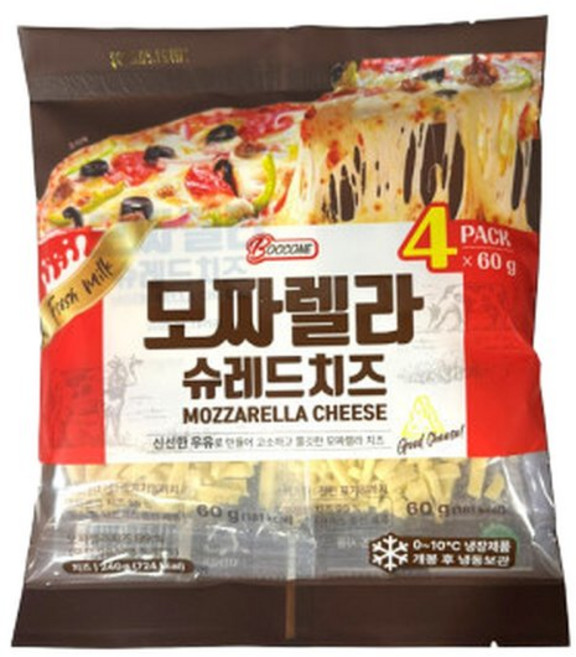 이스트밸리 모짜렐라 피자치즈 240g (60g x 4팩) 3개 냉장, 60g