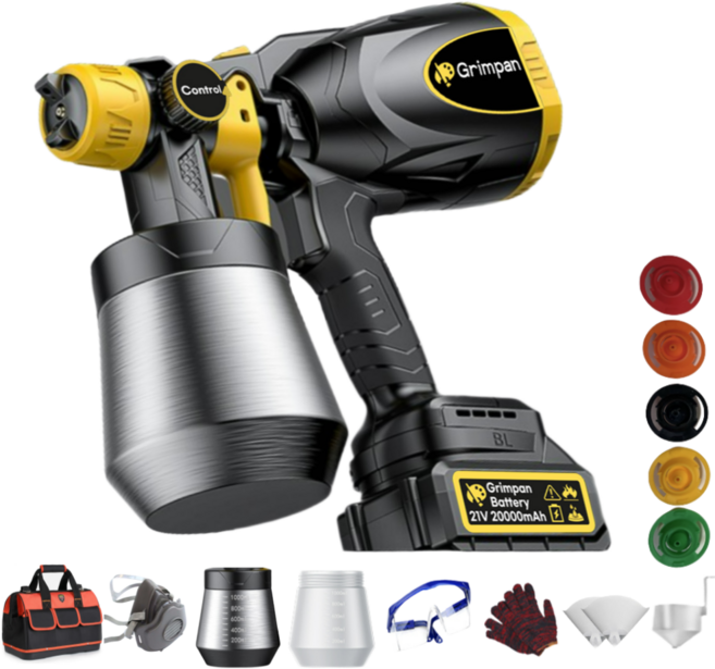 [한글설명서 제공] 그림판 페인트 스프레이건 유선 무선 전동 분사기 후끼 도장기 에어리스 분무기 독일기술 프리미엄, 무선배터리2개, 1개